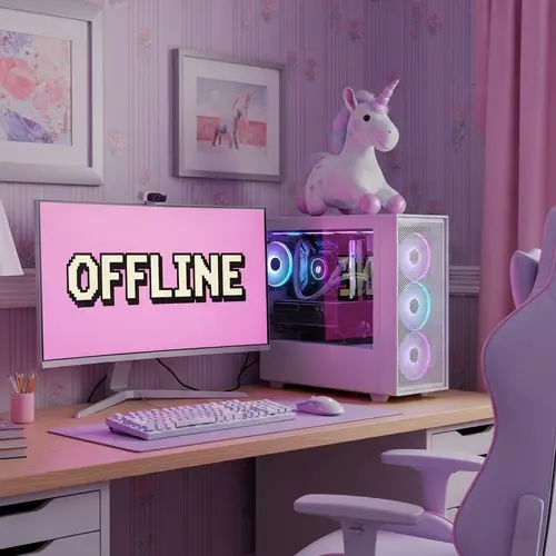Charming Retro Room with Gaming PC and Unicorn Toy