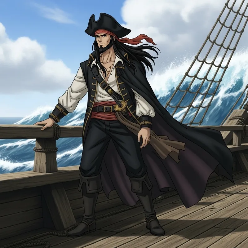 Classic Japanese Art Style - Tall Muscular Pirate Character