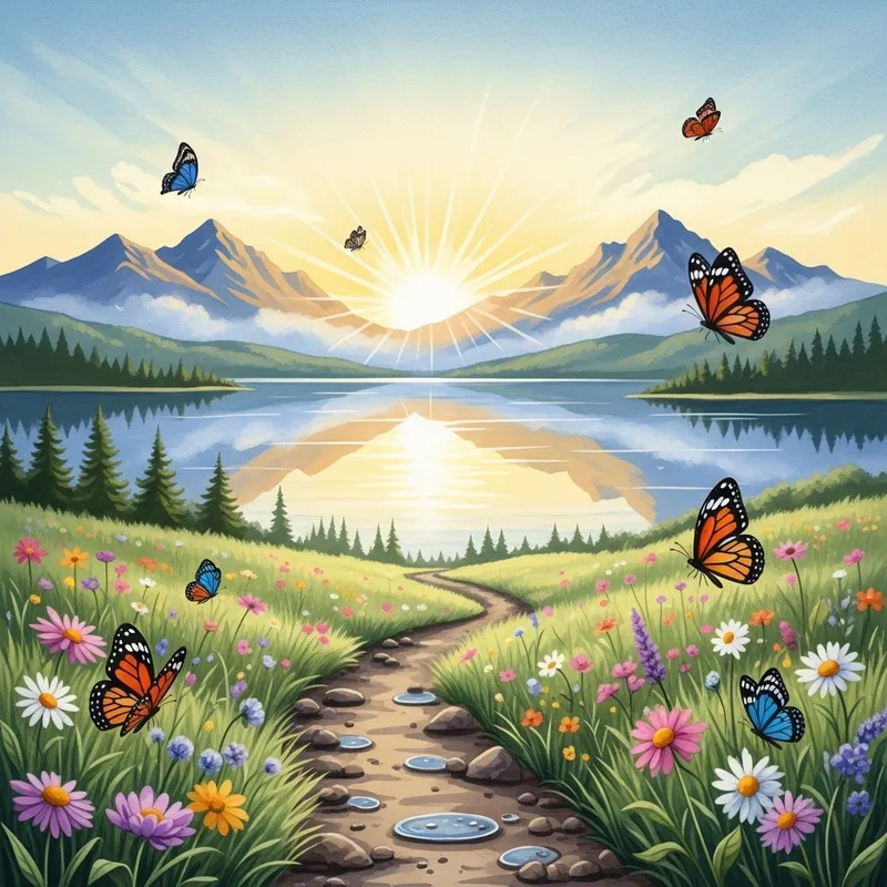 Inspiring Watercolor Landscape at Daybreak