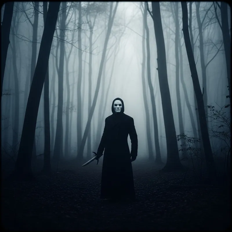 Mysterious Masked Figure in Dark Forest | Captivating Suspense