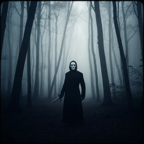 Mysterious Masked Figure in Enigmatic Forest | Vintage Atmosphere