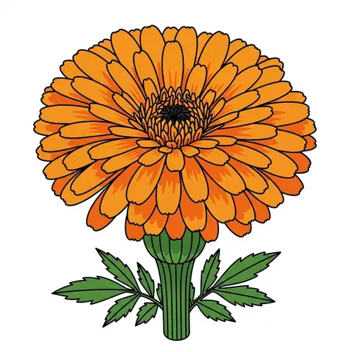 Bright Orange Marigold Flower Clipart | Floral Illustration