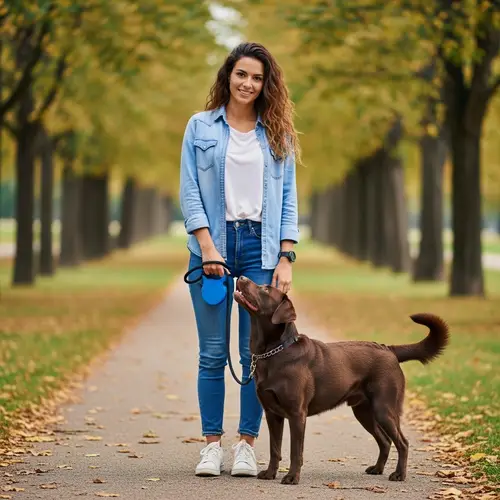 Hispanic Woman and Playful Dog Enjoy Peaceful Park Moment
