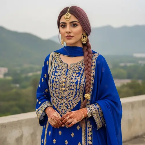 Young Pakistani Woman in Royal Blue Shalwar Kameez