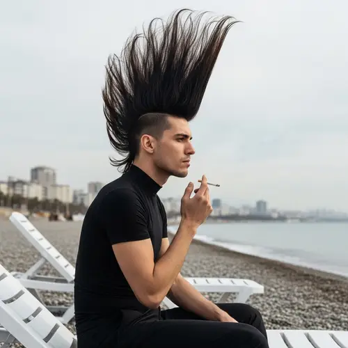 Stylish Man Smoking on City Beach | Black Shirt