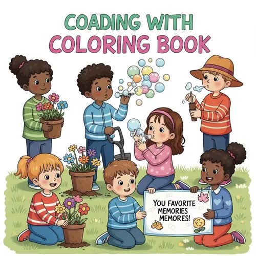 Whimsical Children's Coloring Book Cover: Coping with Loss