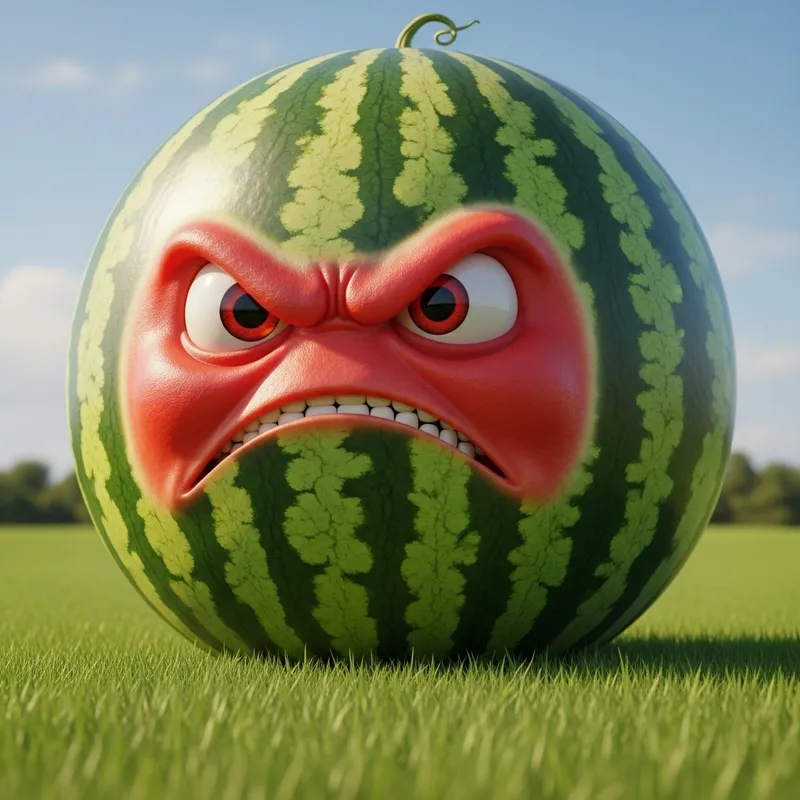 Angry Watermelon Displaying Vibrant Green and Red Colors