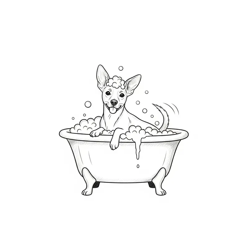 Playful Dog in Clawfoot Bathtub Logo Sketch