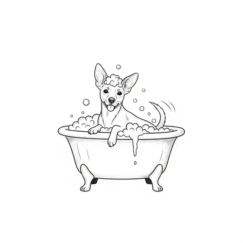 Playful Dog in Bath Logo Sketch