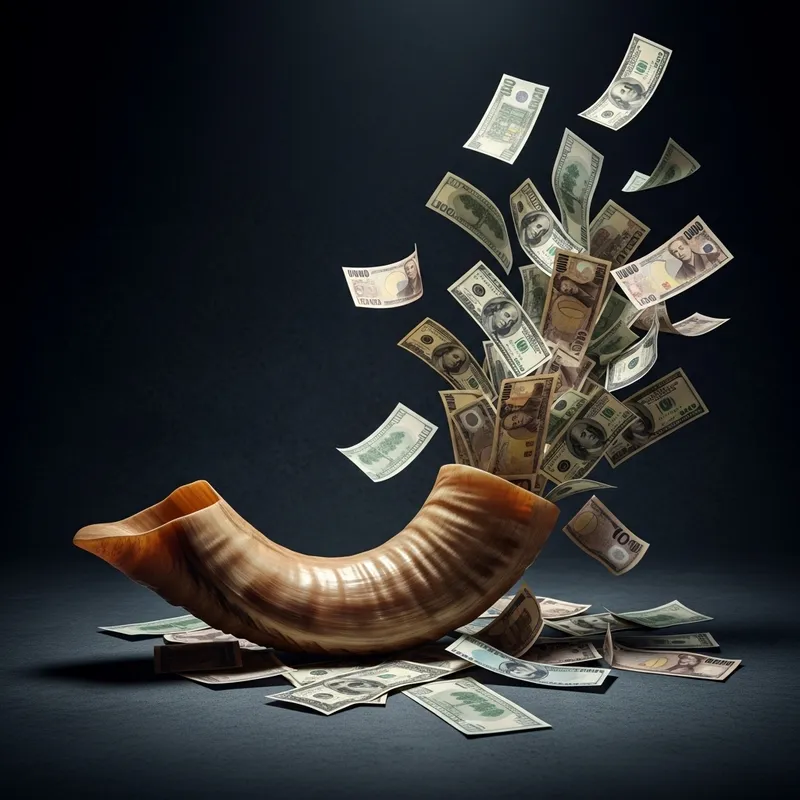 Shofar Horn Flowing Money: Symbolizing Abundance