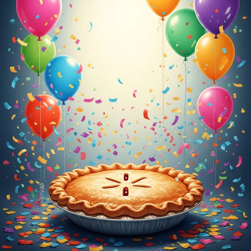 Lusciously Delicious Festive Pie Artwork with Confetti and Balloons