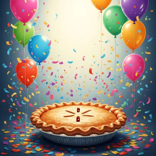 Delicious Festive Pie Artwork with Confetti and Balloons