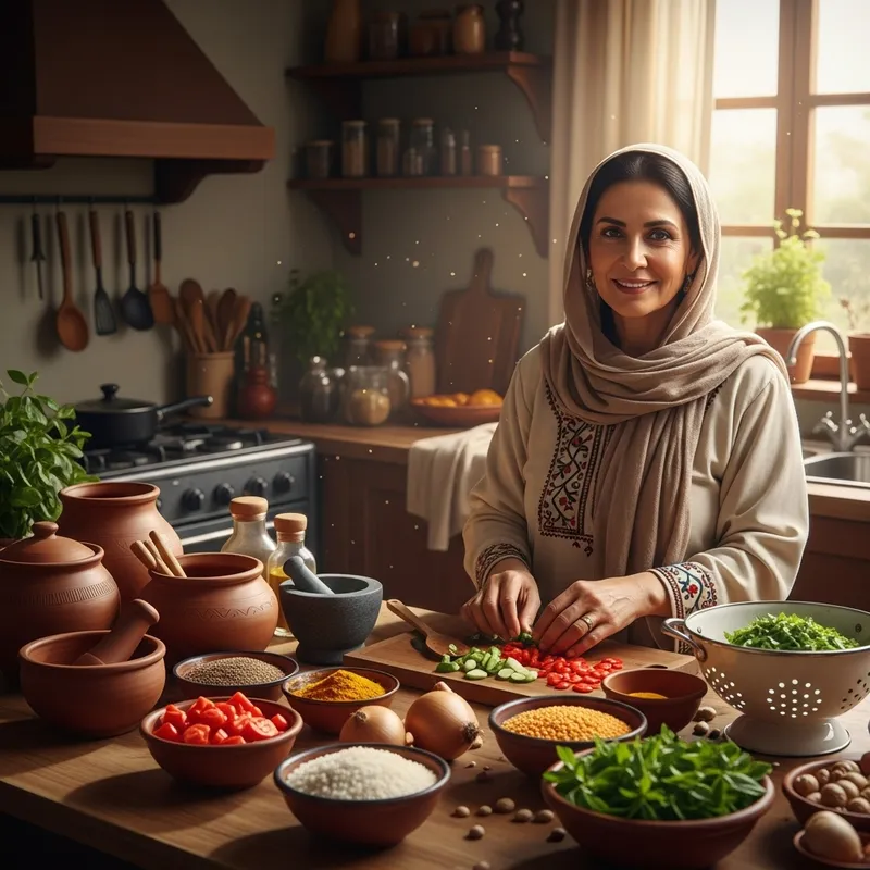 Middle-Eastern Mother in Traditional Arabic Attire