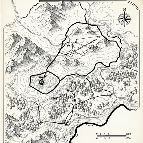Vintage Military Map Art | Terrain Features in Black & White