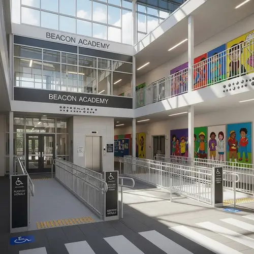 Inclusive Two-Story School Building with Elevators and Disability Features