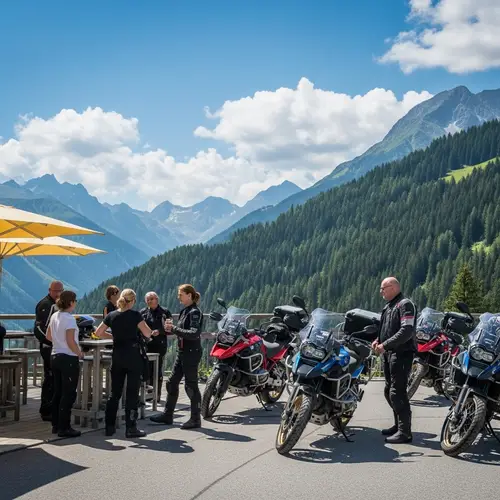 European Motorcyclists Enjoying Sunshine on Mountain Roads