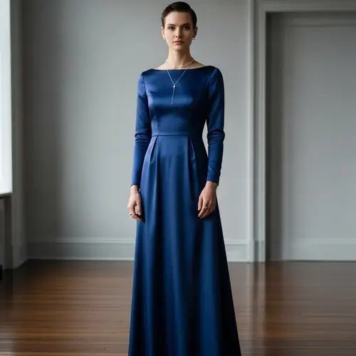 Elegant Gender Fluidity in Deep Blue Satin Dress