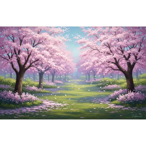 Serene Cherry Blossom Garden | Pastel Impressionist Beauty
