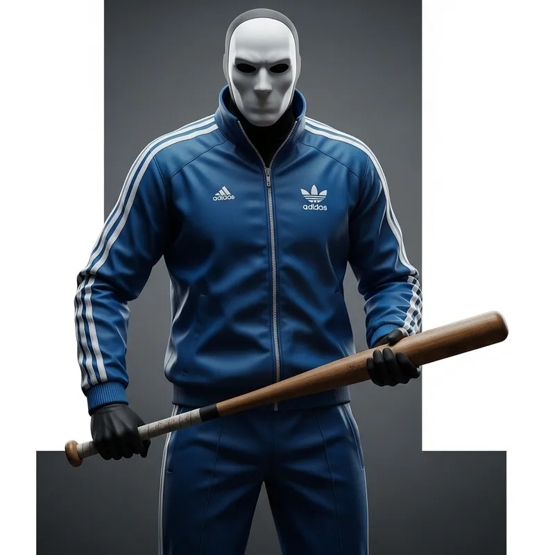 Menacing Michael Myers in Adidas Sports Suit with Bat
