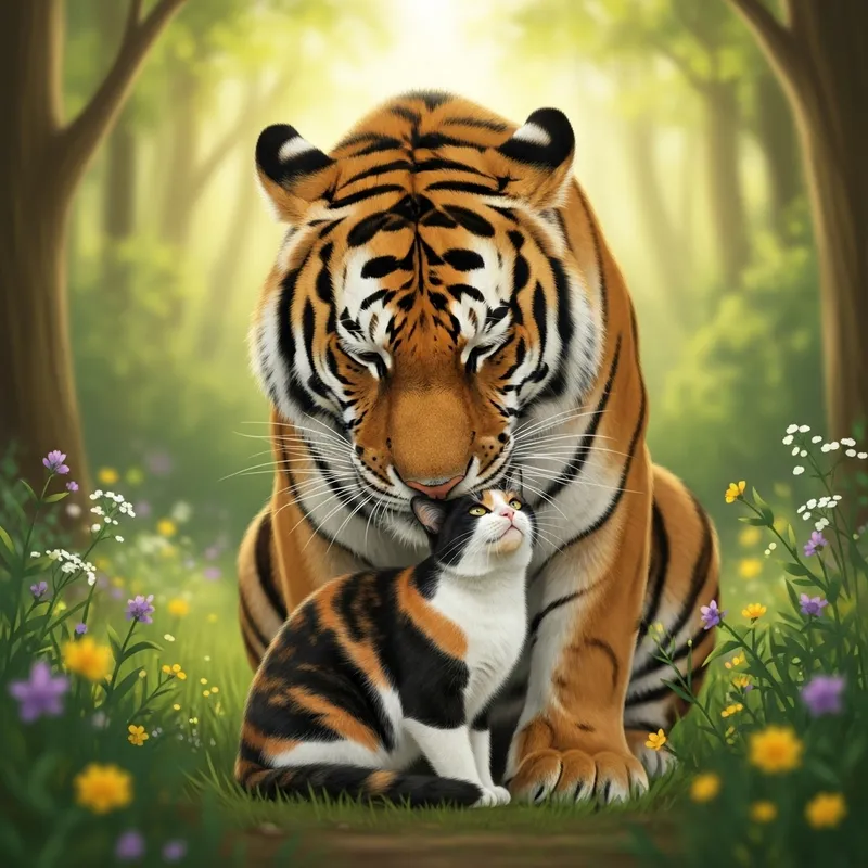 Tiger Embracing a Cat: Surprising Bond in the Wild Tiger Embracing a Cat: Surprising Bond in the Wild