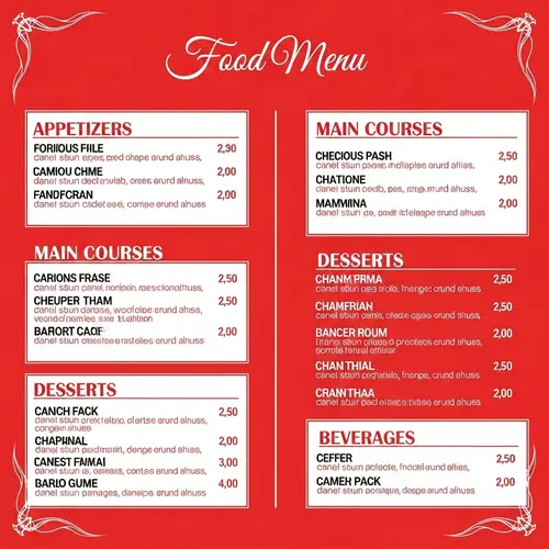 Vibrant Red Menu | Food Categories & Prices