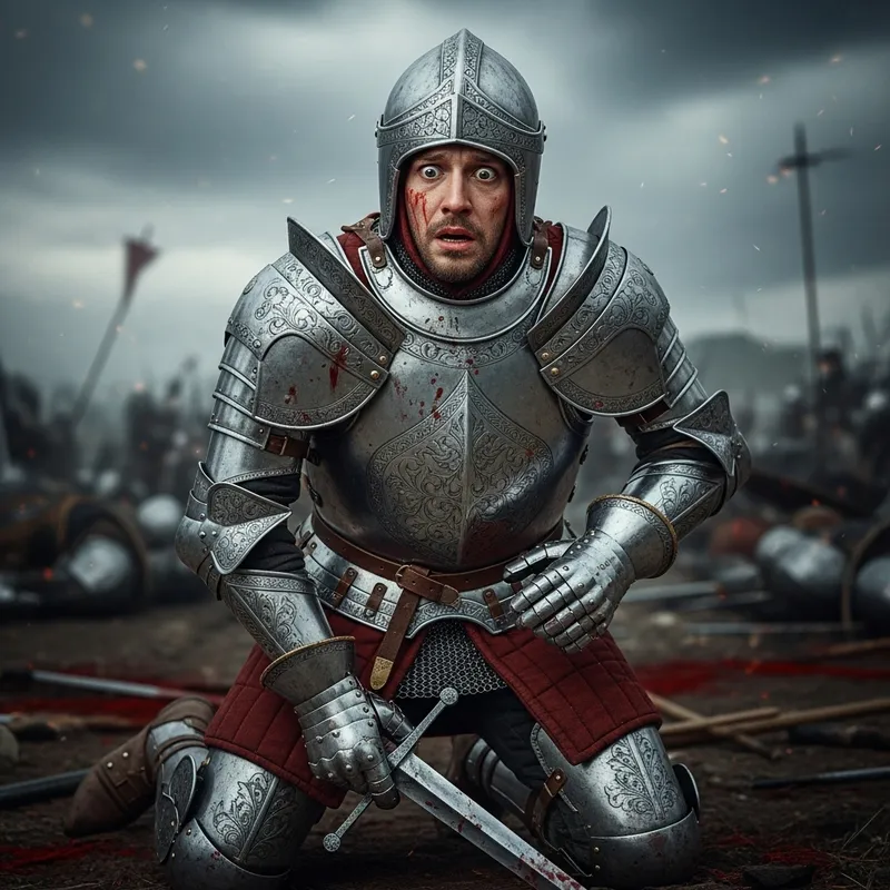 Realistic Medieval Knight Deserting Battle Scene