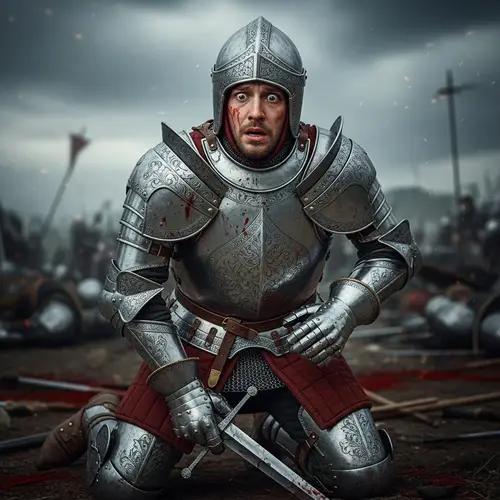 Realistic Medieval Knight Deserting Battle Scene