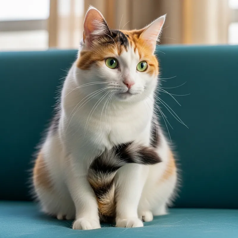 Adorable Calico Cat on Teal Couch
