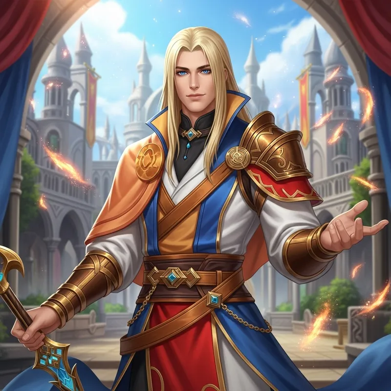 High-Detail Fantasy Illustration: Handsome Male in Vibrant Attire