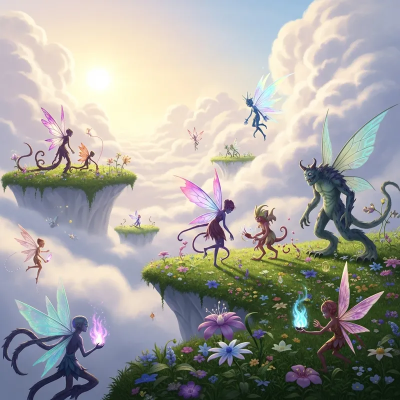 Fairy Monsters in Heaven: Ethereal Harmony in Celestial Landscape