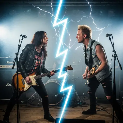 Rock Musician Couple Verbal Standoff with Lightning Symbolism