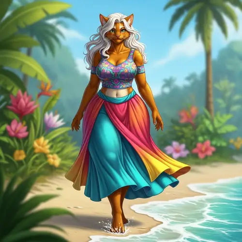 Majestic Curvy Catwoman with White Hair | Tropical Landscape