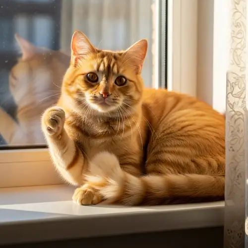 Tranquil Yellow Cat on Windowsill | Domestic Bliss Image