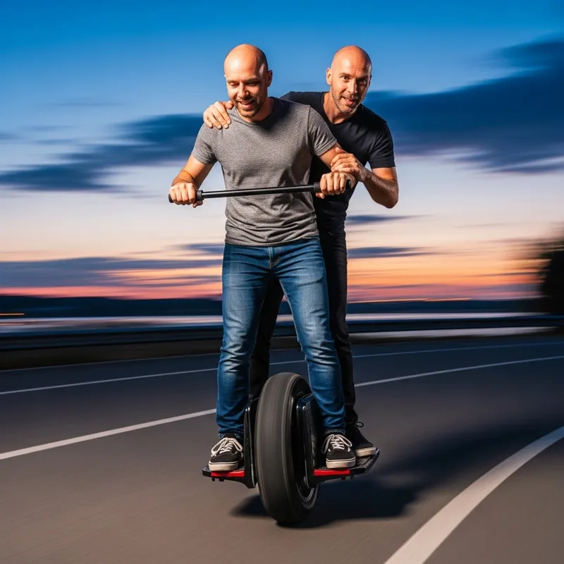 Two Bald Men on a Monocycle Adventure