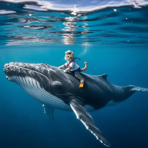 Sailor Cat Riding Whale | Ocean Adventure in Vibrant Colors