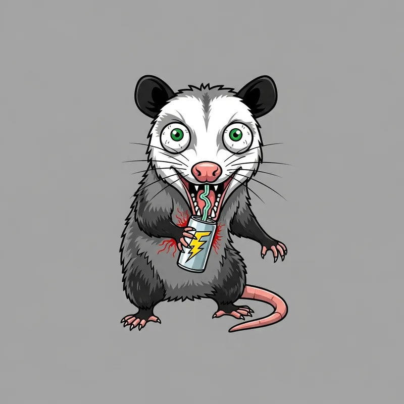 Possum Energy Drink Overdose Caricature Graphic