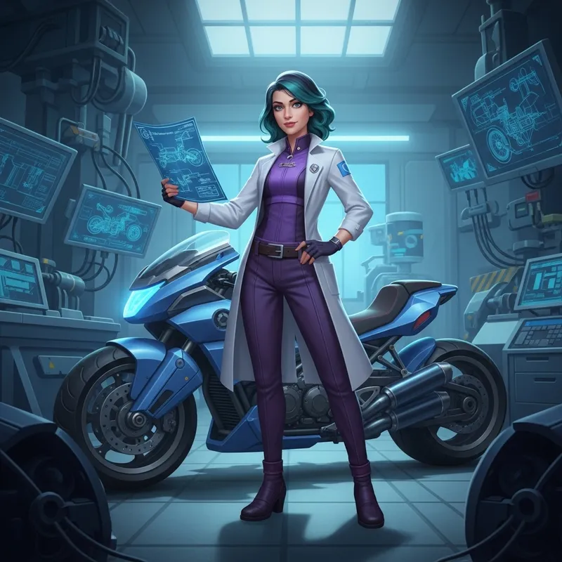 Futuristic Teal-Haired Scientist | Purple Outfit Futuristic Teal-Haired Scientist | Purple Outfit