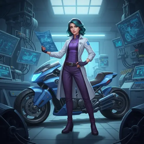 Teal-Haired Brilliant Scientist | Purple Outfit | Futuristic Inventions