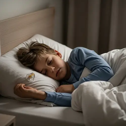 Cute 11-Year-Old Boy in Pampers Sleeping Peacefully