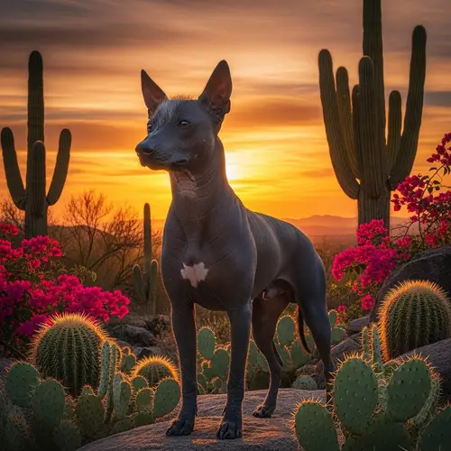 Majestic Xoloitzcuintli Dog in Vibrant Mexican Landscape