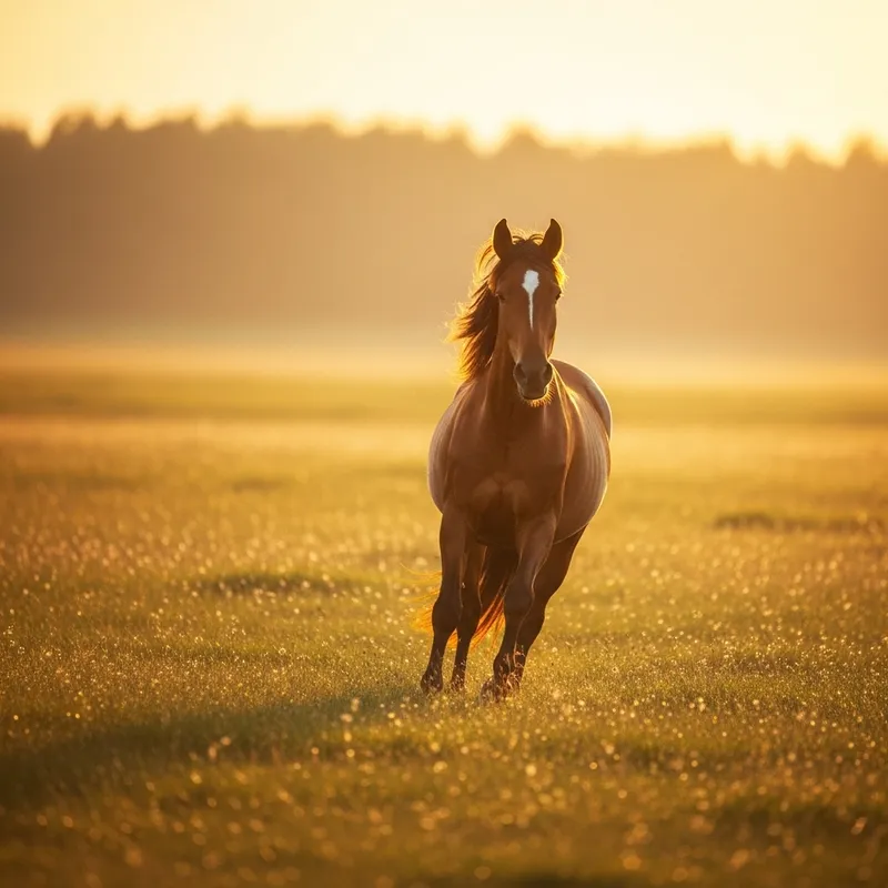 Majestic Horse Galloping in Sunlit Meadow | Golden-Hour Equine Beauty