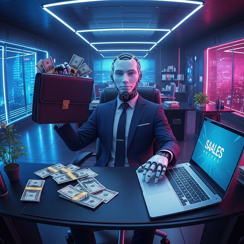 Confident Business Robot in Futuristic Office Setting Confident Business Robot in Futuristic Office Setting