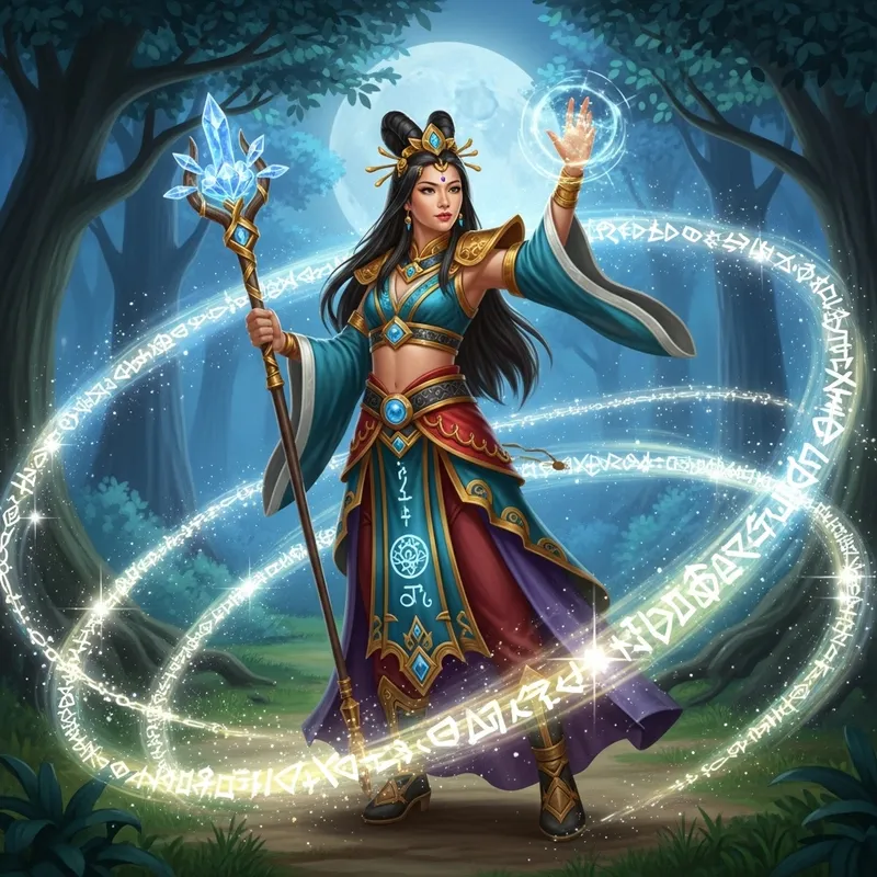 Enchanting Female Sorcery in a Moonlit Glade