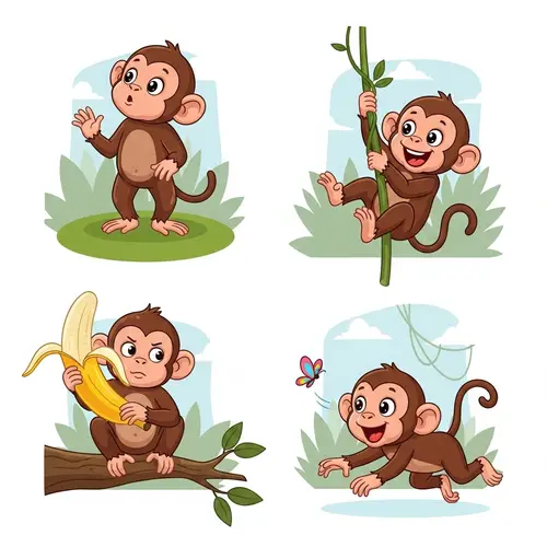 Cute Baby Monkey Vector Illustration in Diverse Poses