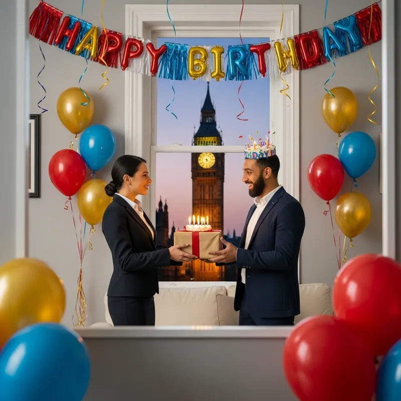 Birthday Surprise Gift Exchange with London Big Ben View