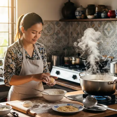 Traditional Vietnamese Donuts: Linh Making Banh Ran