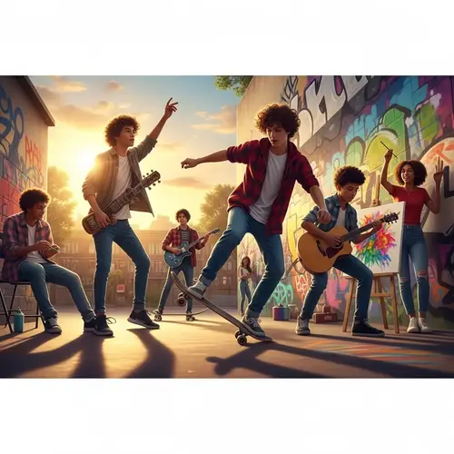 Youthful Diversity: Energetic Scenes of Skateboarding and Artistry