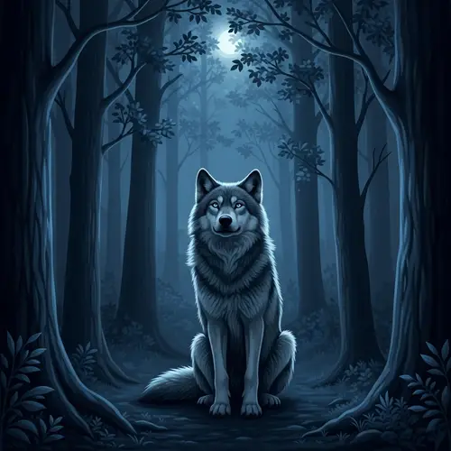 Sad Wolf in Moonlit Forest: Loneliness Captured