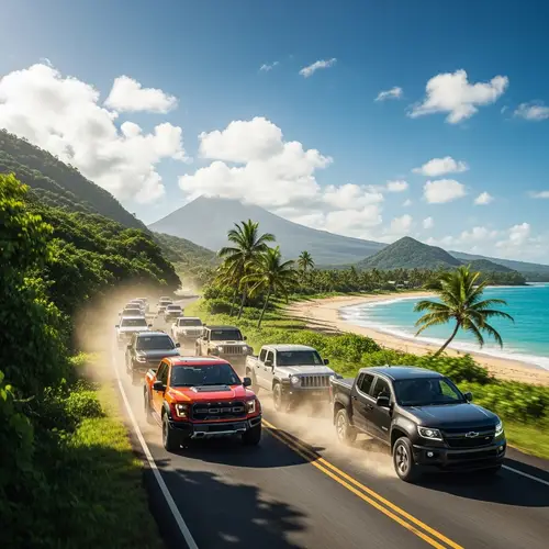 Pickups and SUVs Crossing Beautiful Island | YouTube Background