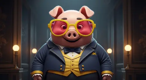 Whimsical Pig Character in Lavish Tailcoat and Sunglasses